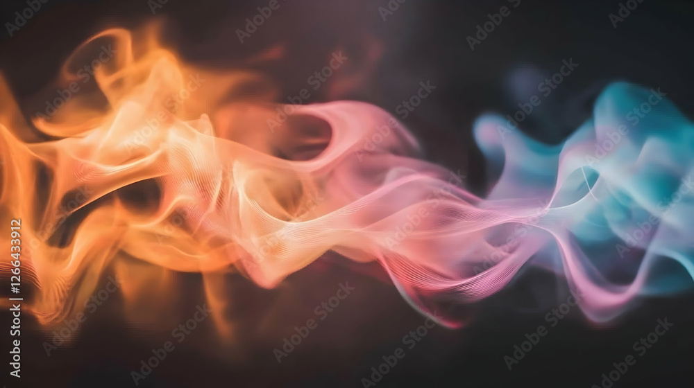 Fototapeta premium Colorful smoke swirls on black background, abstract art for design