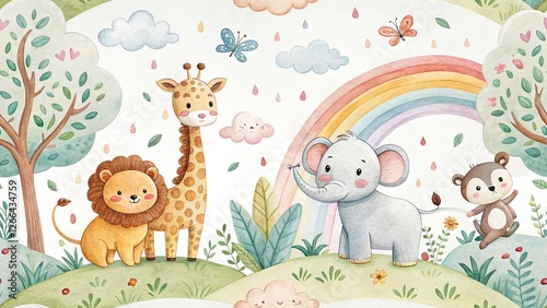 Adorable Watercolor Animals Kids Room Decor, Childrens Bedroom Art Print, Cute Animal Painting, Baby Nursery Wall Art, Watercolor Wildlife
