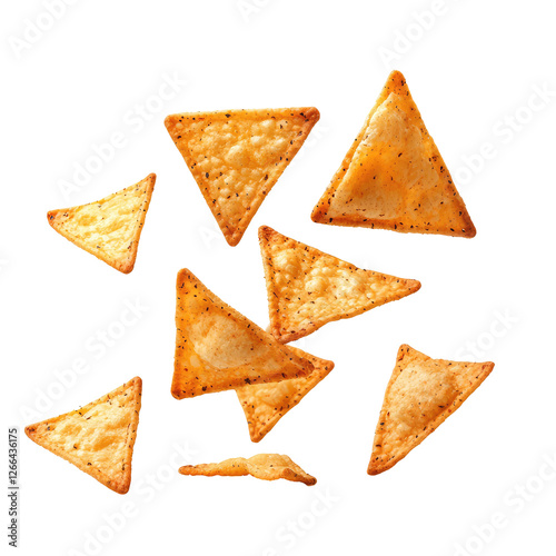 Crunchy Chips Falling Mid-Air Isolated on Transparent background Perfect for Food and Snack Themes