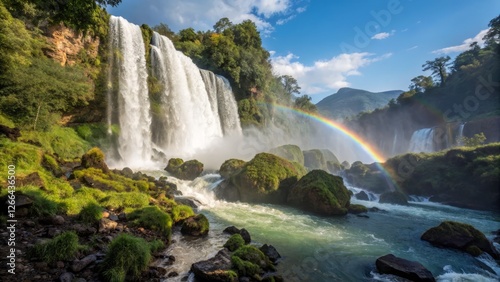Vibrant Rainbow Waterfall: High-Resolution Nature Photography, Stunning Depth of Field
