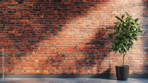 Vibrant Brick Wall with Green Potted Plant in Modern Interior Design