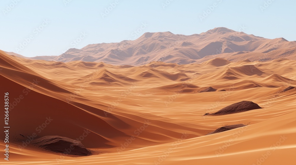 Naklejka premium Desert landscape, mountains, sunrise, vastness, panoramic view