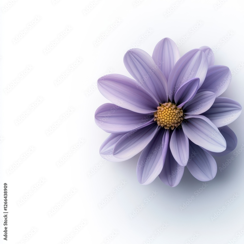 Delicate Purple Flower with Soft Petals on White Background Delicate Purple Flower with Soft Petals on White Background