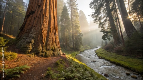 Majestic Redwood Jerkin: Nature's Symphony in Golden Hour Light photo