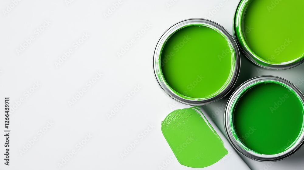 Vibrant Green Paint Cans with Freshly Opened Paint for Creative Projects Vibrant Green Paint Cans with Freshly Opened Paint for Creative Projects