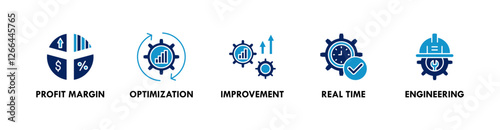 Business banner web icon illustration concept with icon of profit margin, optimization, improvement, real time, and engineering