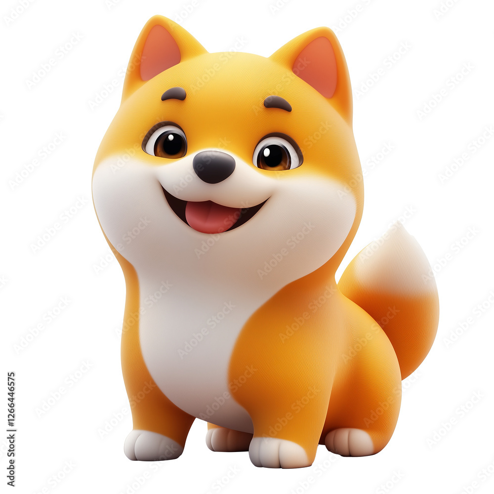 Naklejka premium A cartoon-style Shiba Inu dog with a happy expression. Suitable for digital stickers, emoji sets, and pet branding