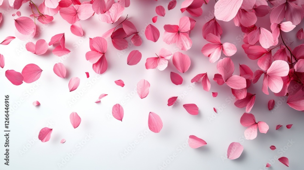 Delicate Pink Petals Gently Falling on a Soft White Surface Delicate Pink Petals Gently Falling on a Soft White Surface