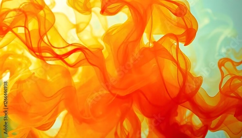 An abstract and mesmerizing display of vibrant, swirling smoke clouds in red, orange, yellow, and green hues. The image captures the dynamic flow and intricate detail of the colorful, ethereal texture