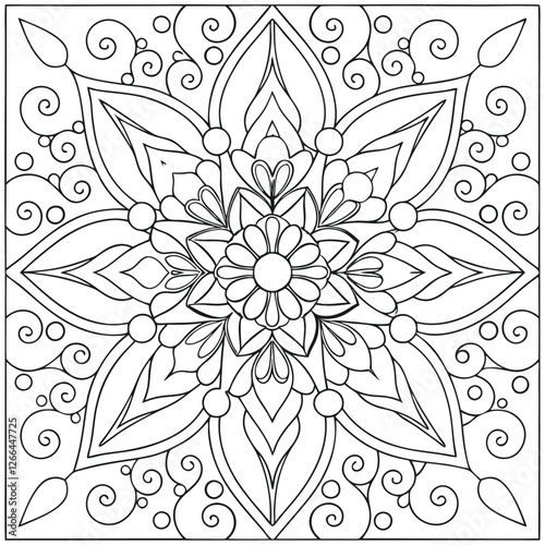 Intricate Mandala Coloring Page: Detailed Floral Design, Geometric Patterns, Relaxing Art Therapy, Printable Adult Coloring Book, Stress Relief