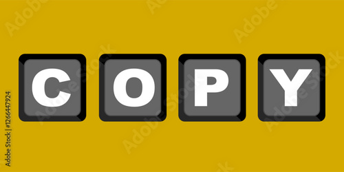 Letter combination C,O,P,Y means copy. Clip art keyboard button isolated on yellow background. Keyboard digital shortcut graphic resource
