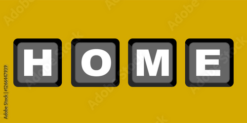 Letter combination H,O,M,E means home. Clip art keyboard button isolated on yellow background. Keyboard digital shortcut graphic resource