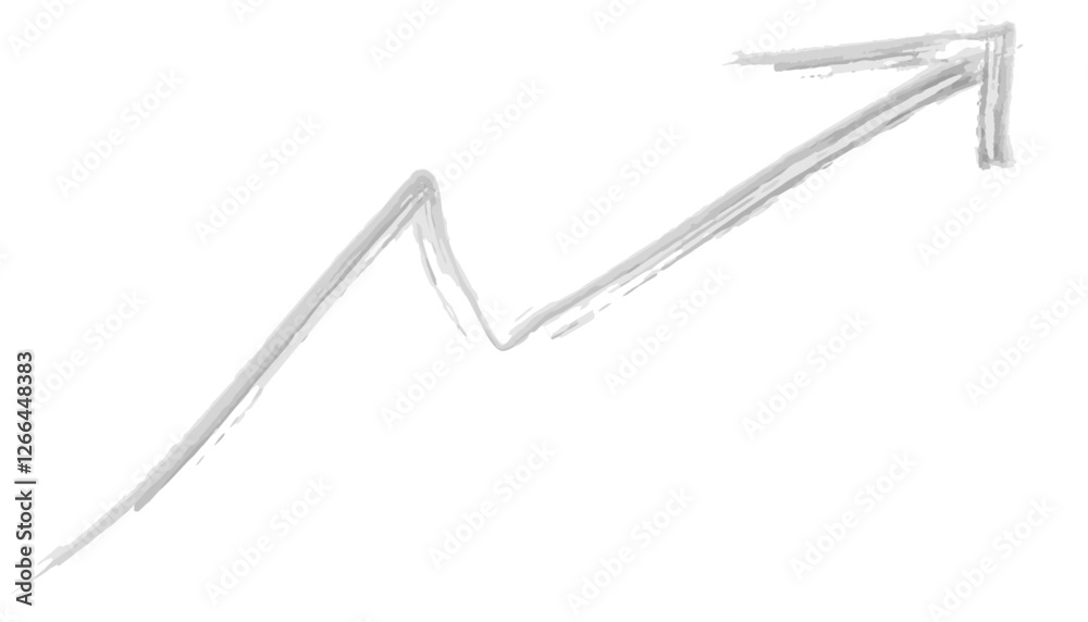 Fototapeta premium 黒色のジグザグ上昇矢印と水彩イラスト5