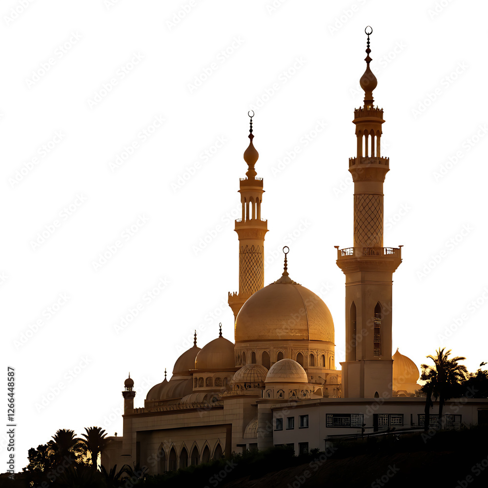 Obraz premium Golden mosque silhouette isolated on transparent background