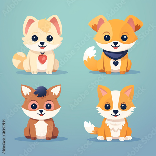 Cute cartoon animals sit on a light background. 2D flat illustration.