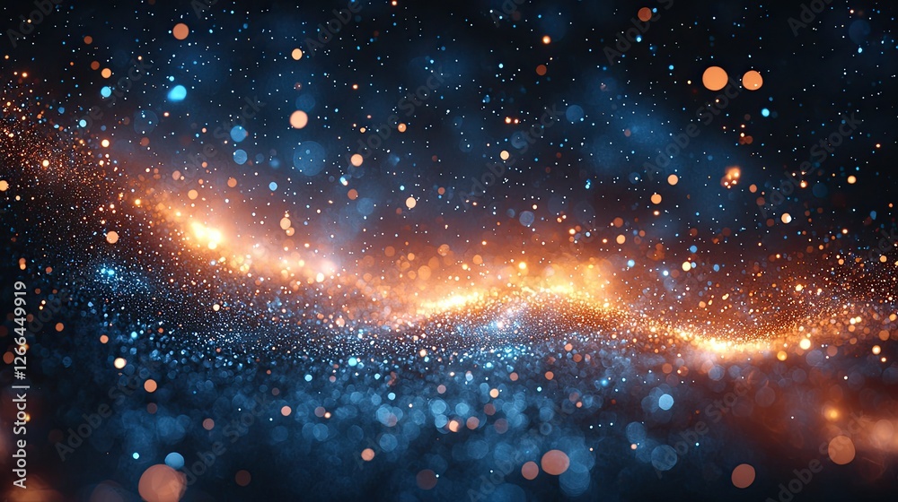Fototapeta premium Vibrant cosmic swirl of orange and blue lights against a dark background, evoking a sense of wonder