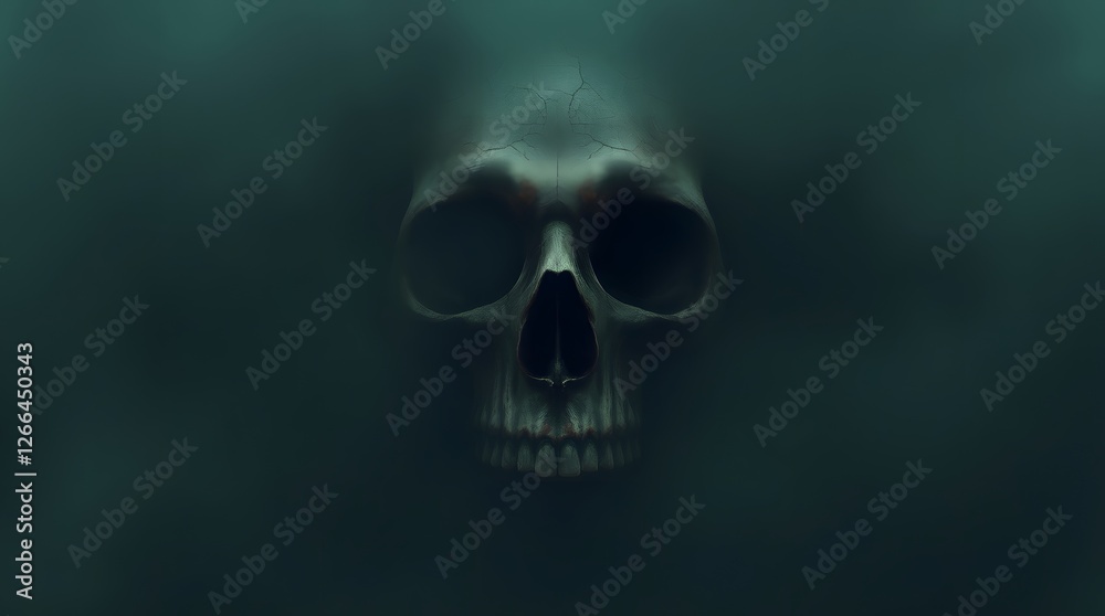Fototapeta premium Skull Emerging From Darkness with Eerie Green Atmosphere for Halloween