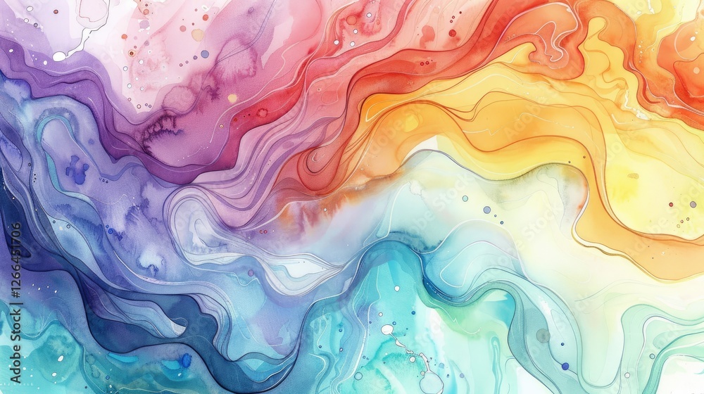 Fototapeta premium abstract watercolor painting of swirling colors and shapes, with fluid lines that form an abstract representation of the sea or ocean