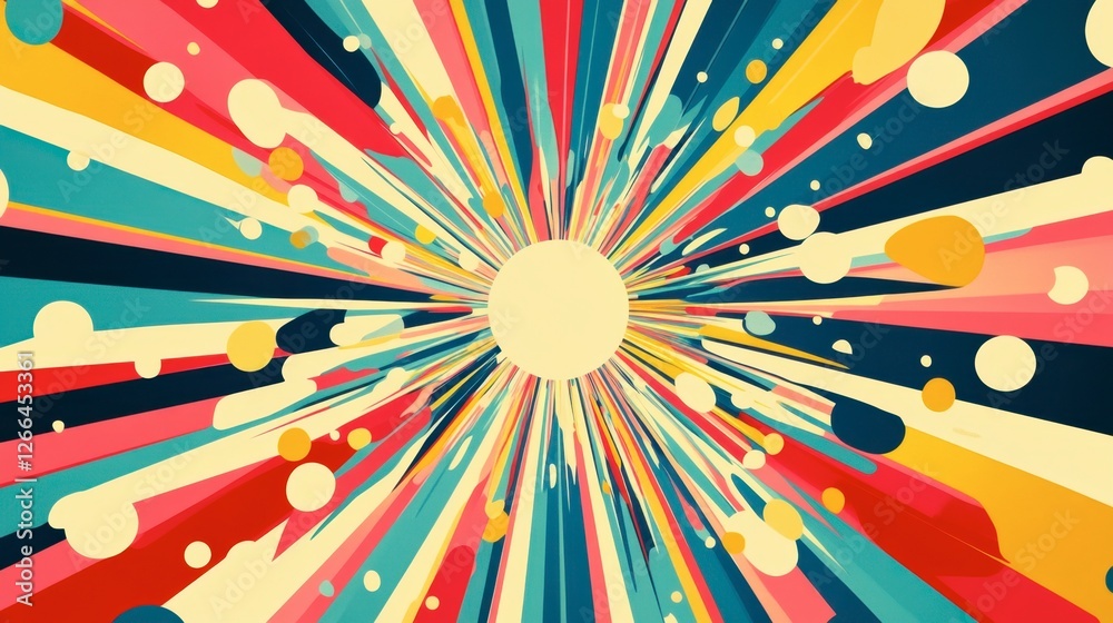 Radiant Burst of Colorful Rays and Dots in Vibrant Abstract Design Radiant Burst of Colorful Rays and Dots in Vibrant Abstract Design