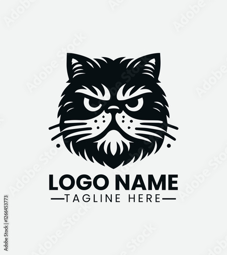 Grumpy Hipster Cat Logo Design, Sourpuss Cat Logo, Moody Feline Logo, Hipster Kitty Logo, Coffee Shop Cat Mascot