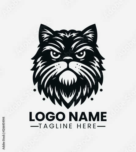 Grumpy Hipster Cat Logo Design, Sourpuss Cat Logo, Moody Feline Logo, Hipster Kitty Logo, Coffee Shop Cat Mascot