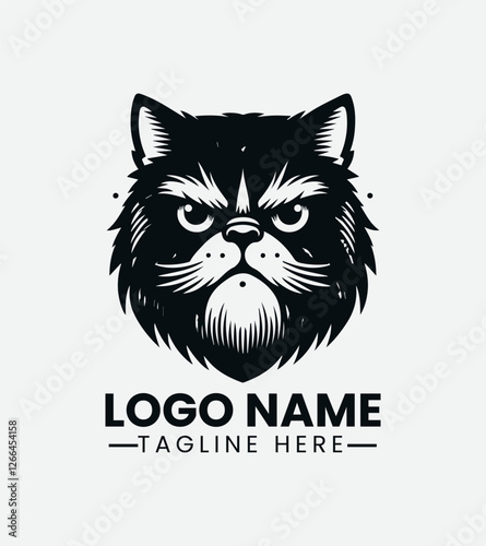 Grumpy Hipster Cat Logo Design, Sourpuss Cat Logo, Moody Feline Logo, Hipster Kitty Logo, Coffee Shop Cat Mascot