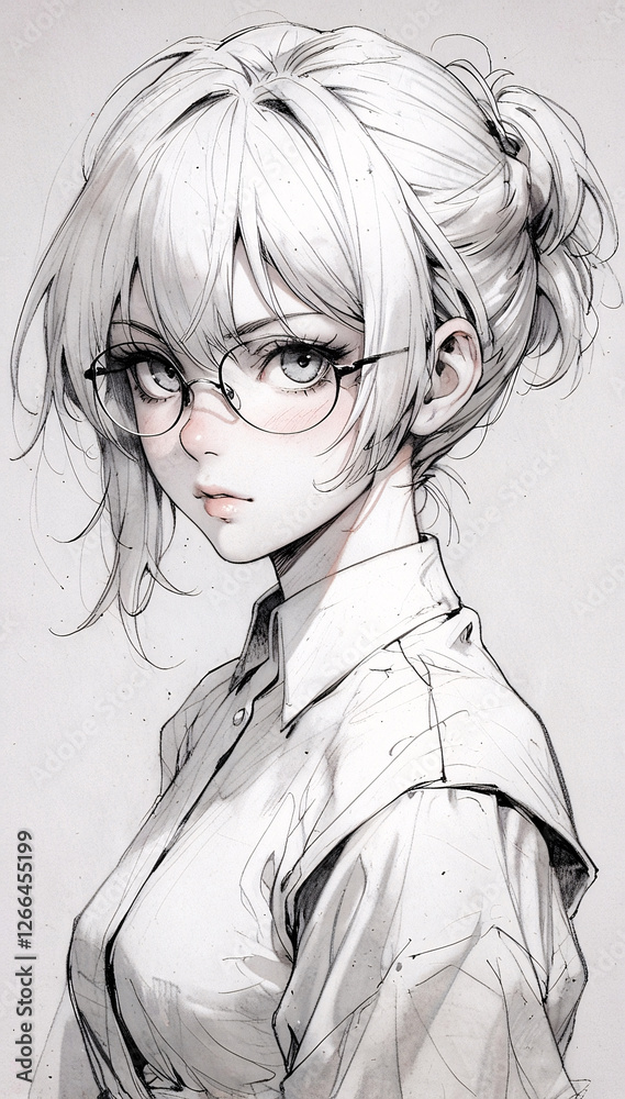 Stunning black and white ink drawing of an anime girl with short hair and glasses blending beauty intellect and grace in every stroke Anime Character Wallpaper Background Inspiration Stunning black and white ink drawing of an anime girl with short hair and glasses blending beauty intellect and grace in every stroke Anime Character Wallpaper Background Inspiration