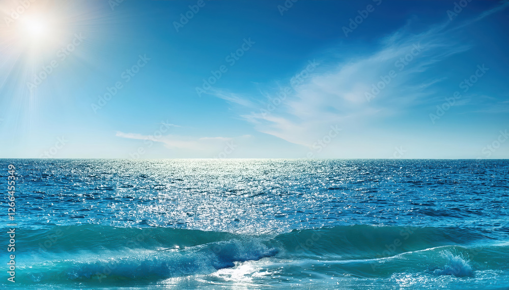 Obraz premium serene ocean view with sparkling waves reflecting sunlight, evoking tranquility and positive energy