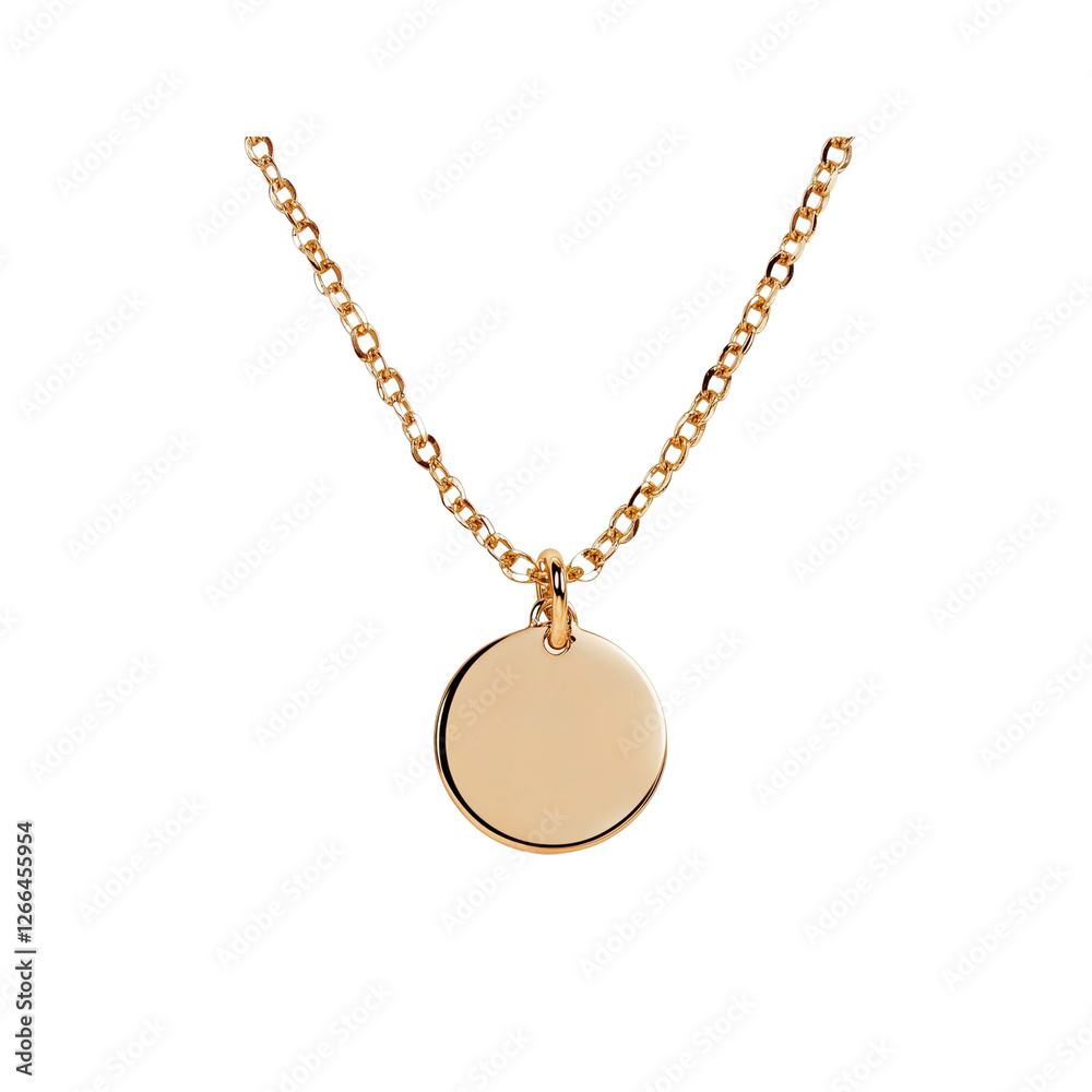 A gold pendant necklace featuring a smooth round charm suspended from a delicate chain. A gold pendant necklace featuring a smooth round charm suspended from a delicate chain.