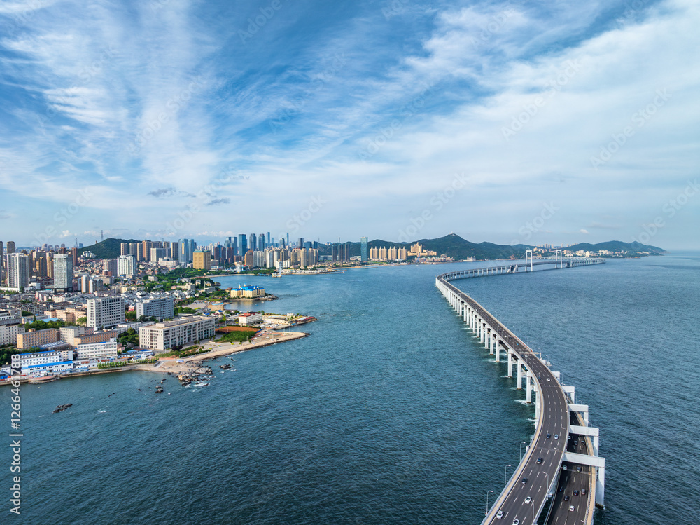 Obraz premium Overlooking Dalian Xinghaiwan Bridge