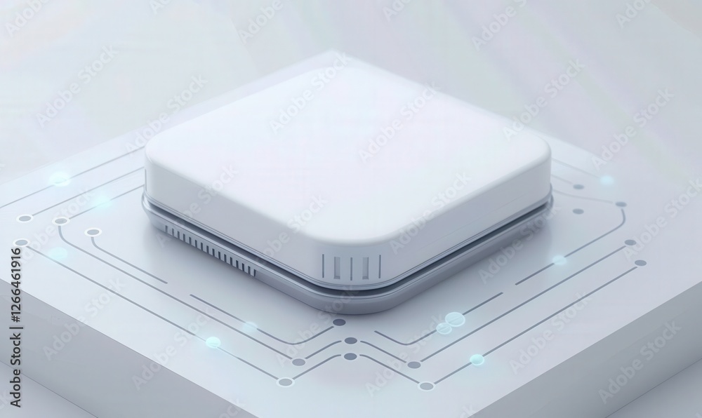 Wireless Device A modern, minimalist square device on a circuit board, isolated for tech concepts Wireless Device A modern, minimalist square device on a circuit board, isolated for tech concepts