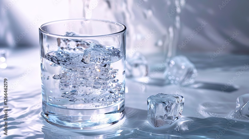 Refreshing Glass of Sparkling Water with Ice Cubes Close up Still Life Photography Refreshing Glass of Sparkling Water with Ice Cubes Close up Still Life Photography