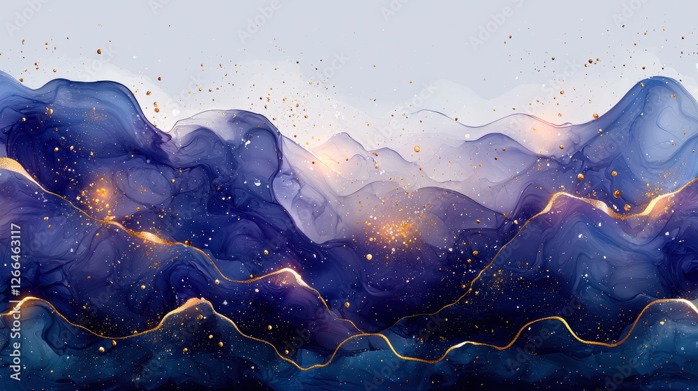 Abstract landscape with flowing colors and golden accents. Abstract landscape with flowing colors and golden accents.