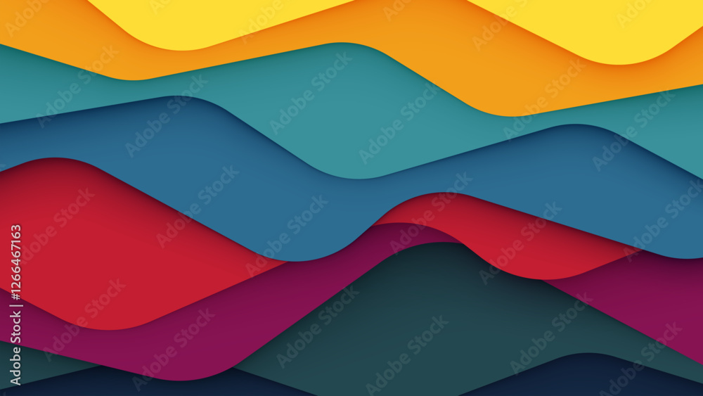 Colorful layered waves in vibrant hues creating a dynamic abstract background for design use Colorful layered waves in vibrant hues creating a dynamic abstract background for design use
