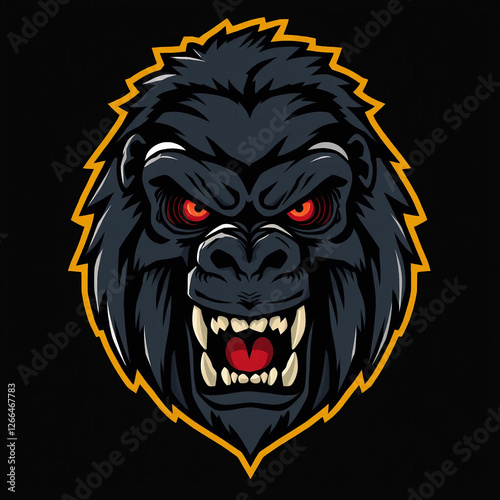 Wallpaper Mural A monstrous gorilla head logo with dark gray and black fur, glowing red eyes, and an aggressive snarl showing sharp teeth Torontodigital.ca