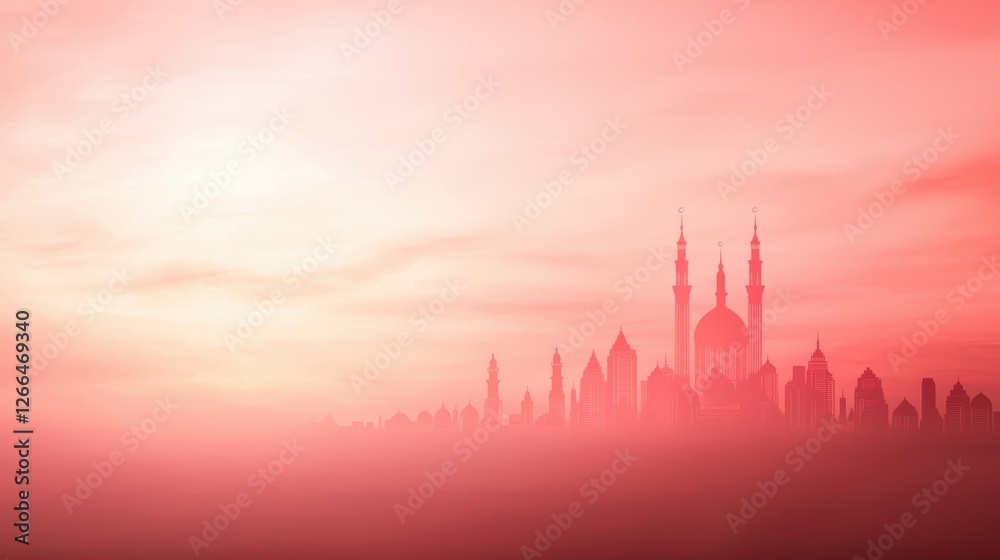 Fototapeta premium Abstract Background for Eid Ul Fitr Celebration with Soft Rose Tones and Silhouette Design