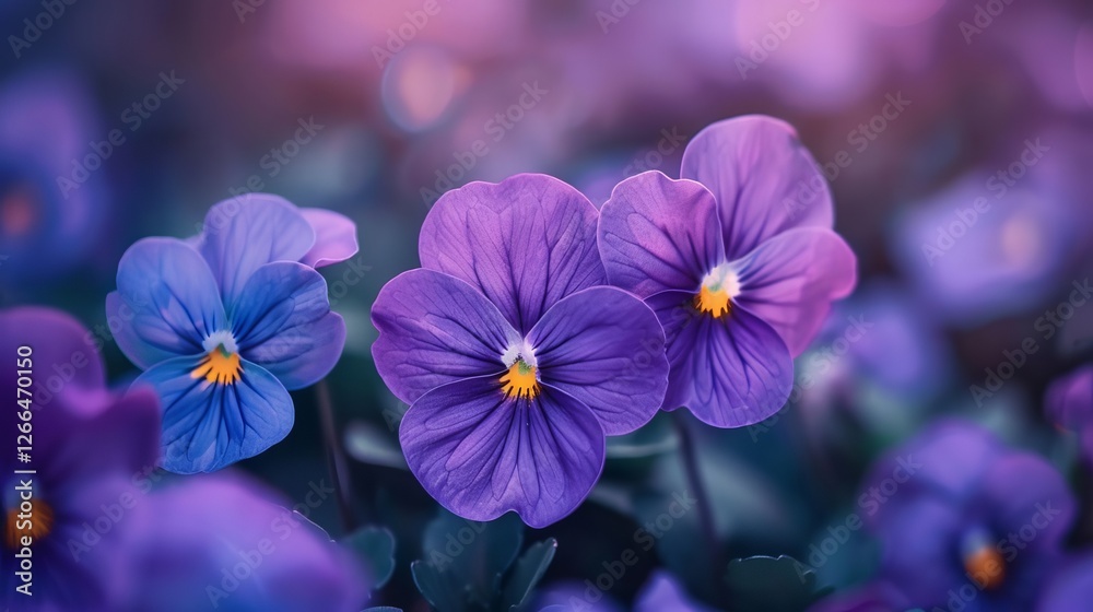 Obraz premium Vibrant Purple and Blue Pansies Close Up Spring Flowers Garden Blooms Nature Photography