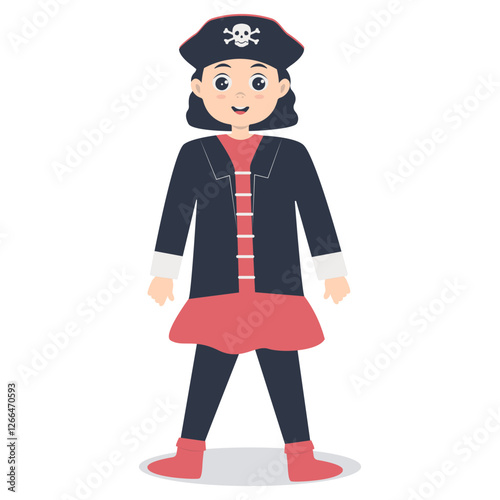 Cute Pirate Kid Illustration on White Background. Vector Cartoon Character.