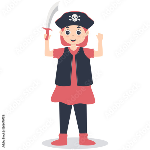 Cute Pirate Kid Illustration on White Background. Vector Cartoon Character.