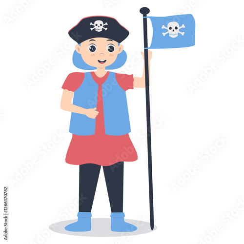 Cute Pirate Kid Illustration on White Background. Vector Cartoon Character.