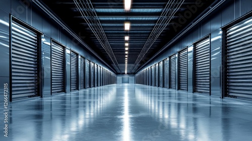 Wallpaper Mural Modern Storage Facility Interior with Metal Doors and Bright Lighting Torontodigital.ca