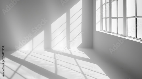 Sunlight Streaming Through Window in Minimalist White Room Interior Design