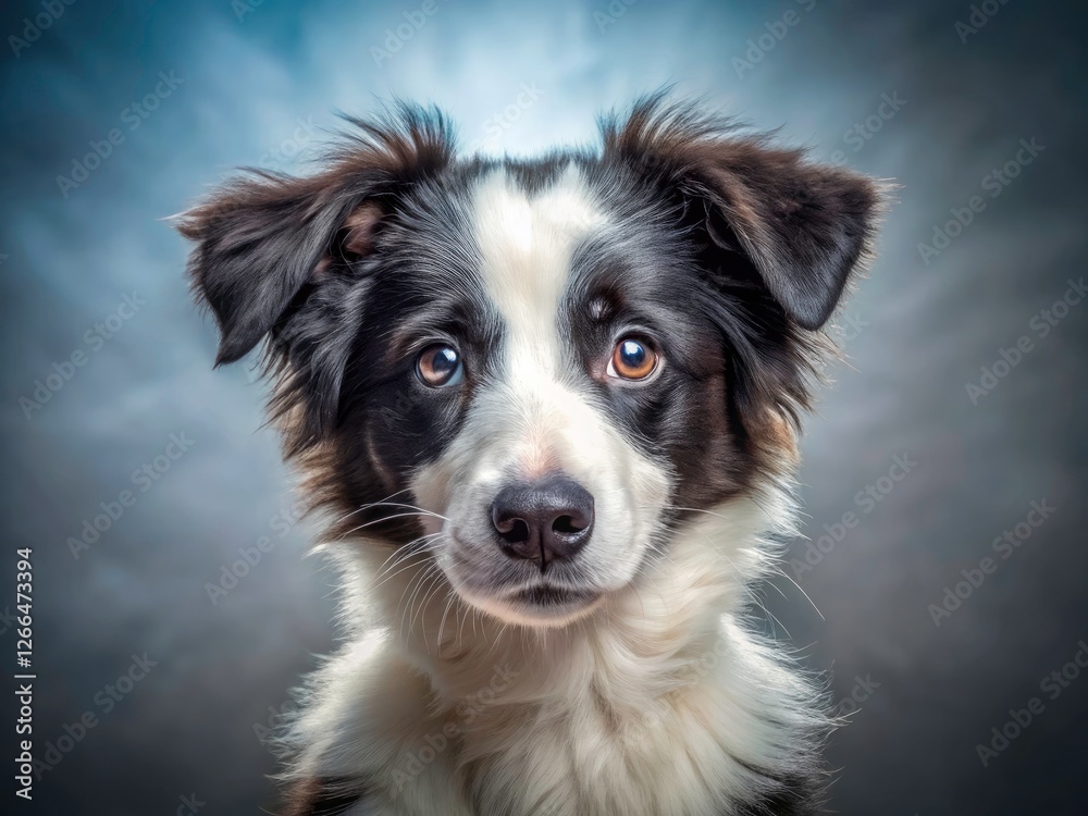 Adorable Border Collie puppy in a stunning high-resolution panoramic studio photograph. Adorable Border Collie puppy in a stunning high-resolution panoramic studio photograph.