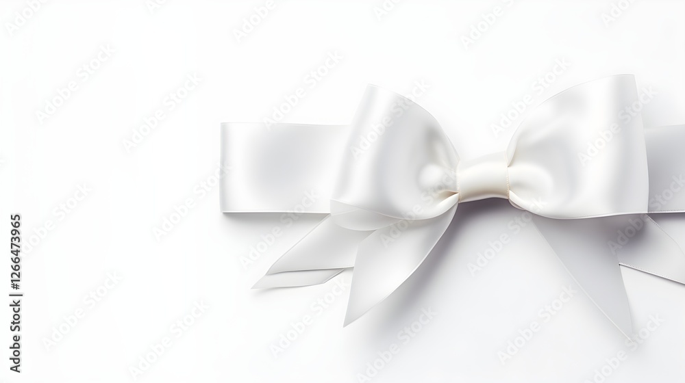 Naklejka premium Elegant White Satin Ribbon Bow on White Background Perfect for Gift Wrapping Invitations and