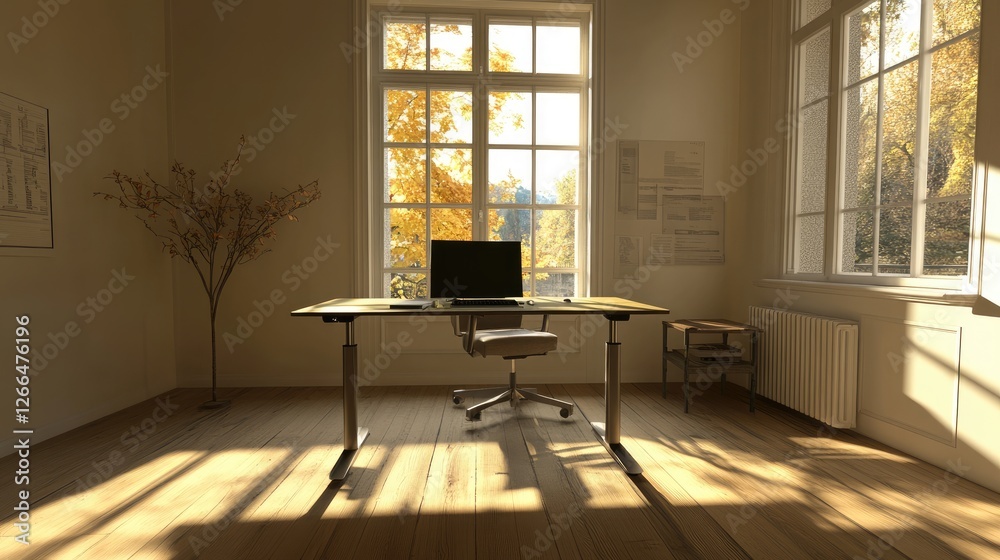 Study room with height-adjustable desk and supportive chair Study room with height-adjustable desk and supportive chair