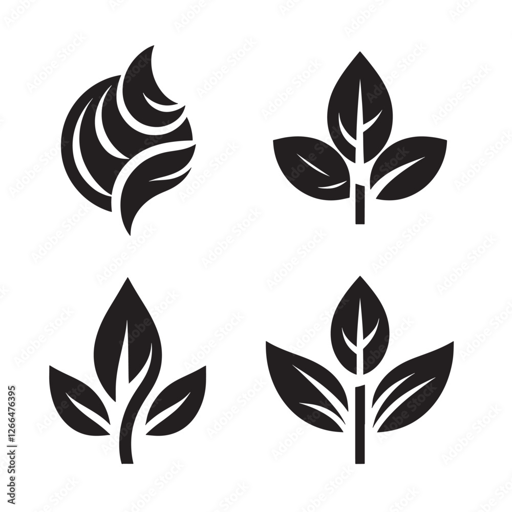 Fototapeta premium Four abstract leaf & swirl icons.