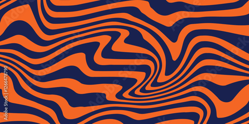 Abstract horizontal background with 2 color waves. Trendy vector illustration design in style retro 60s, 70s. Blue and orange.
