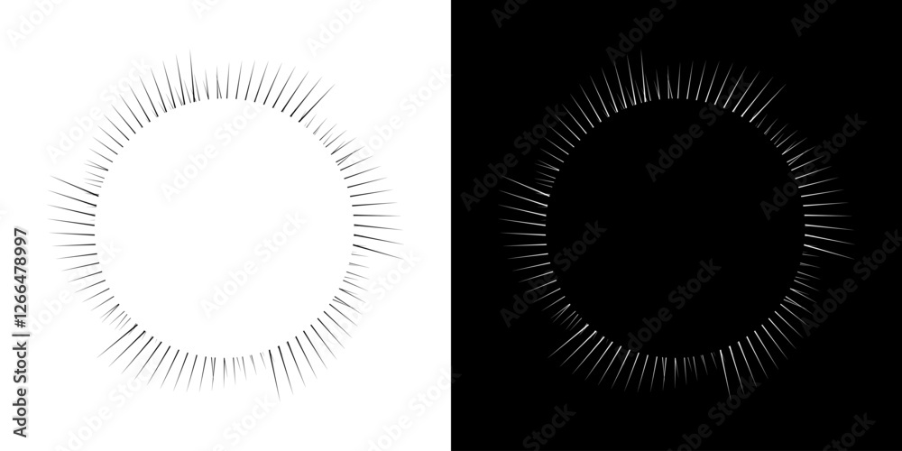 Abstract background with abstract line pattern in circles. Spiral art design as a logo or icon. A black figure on a white background and the same white figure on a black side. Mandala design with line