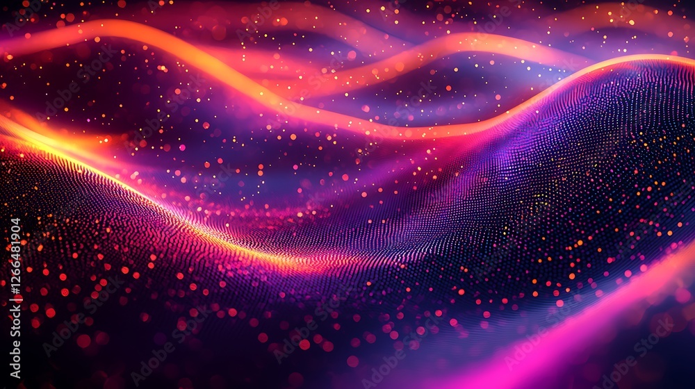 Obraz premium Abstract glowing waves, digital particles, dark background, design element