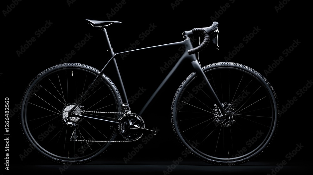 Fototapeta premium Sleek black gravel bike studio shot, dark background